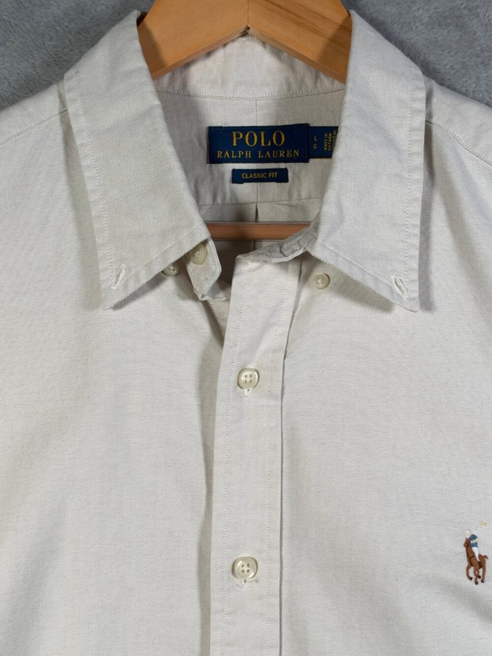 Polo Ralph Lauren Button Down Shirt Mens L Beige Sand Oxford Classic Fit $130